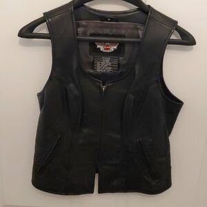 Harley-Davidson Black Leather Riding Vest Silver Satin Inside